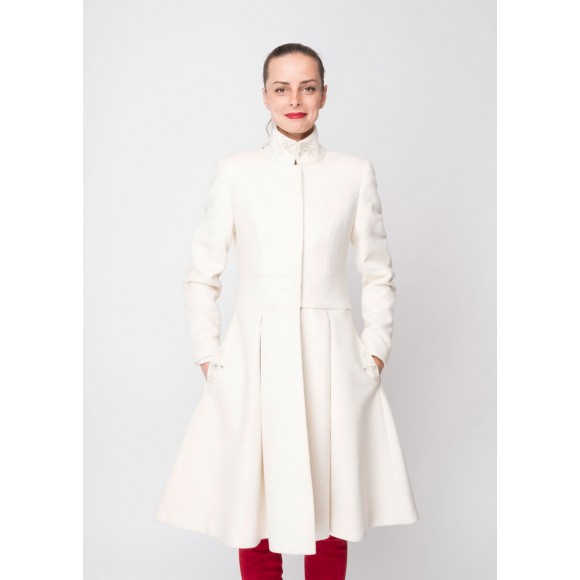 White ladies coat with embroidery heart